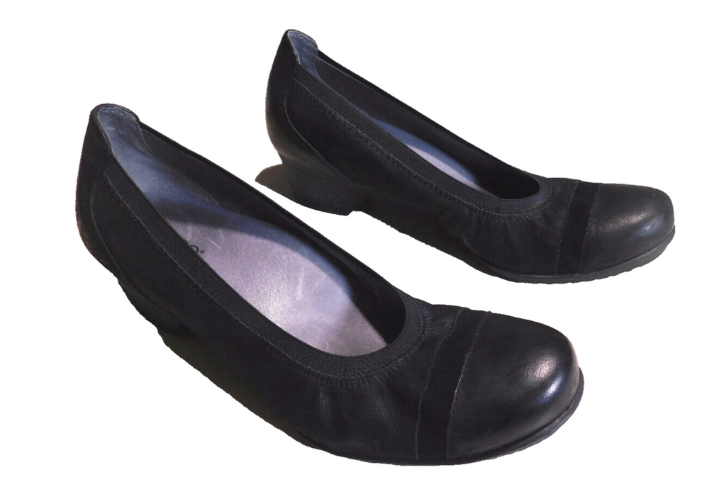 Abeo Mia Bio-System Black Leather Comfort Cap Toe Pump Low 1.5" Heel sz 8 EUC